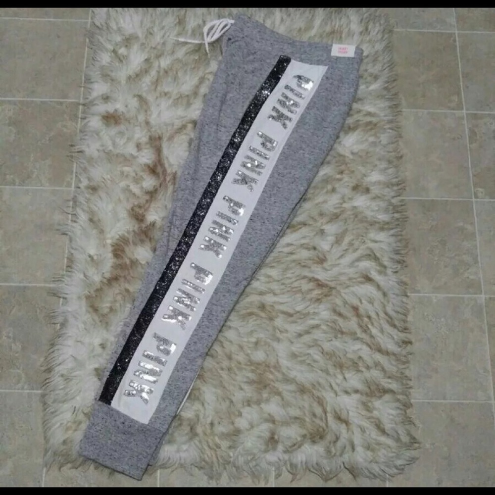 VS PINK BLING GREY SKINNY JOGGERS NWT - Picture 3 of 5